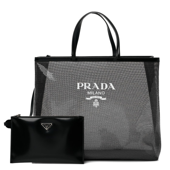 Mesh Sequin Spazzolato Logo Tote Black