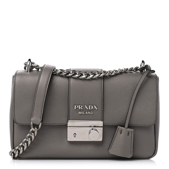 Saffiano Pattina Sound Chain Crossbody Bag Grey