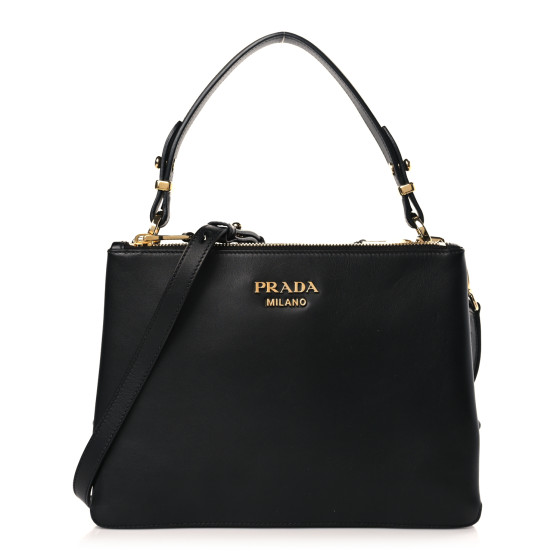 New Calfskin Small Deux Shoulder Bag Black