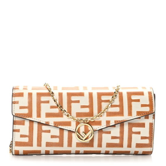 Vitello Soft F is Fendi Bi-Color FF 1974 Embossed Continental Envelope Wallet On Chain Camelia Saddler