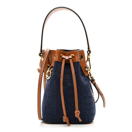 Denim Vitello King F is Fendi FF Embroidered Mini Mon Tresor Bucket Bag Blue Cuoio