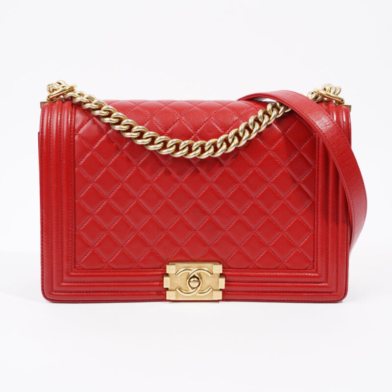 Boy Bag Red Calfskin Leather Large