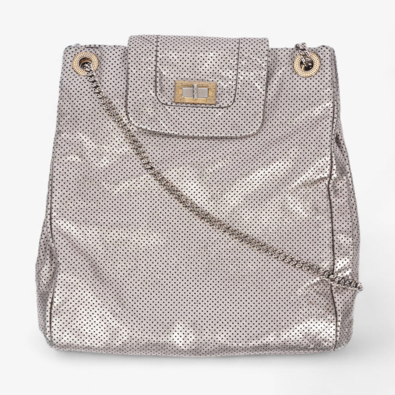 Drill Tote Bag Silver Leather