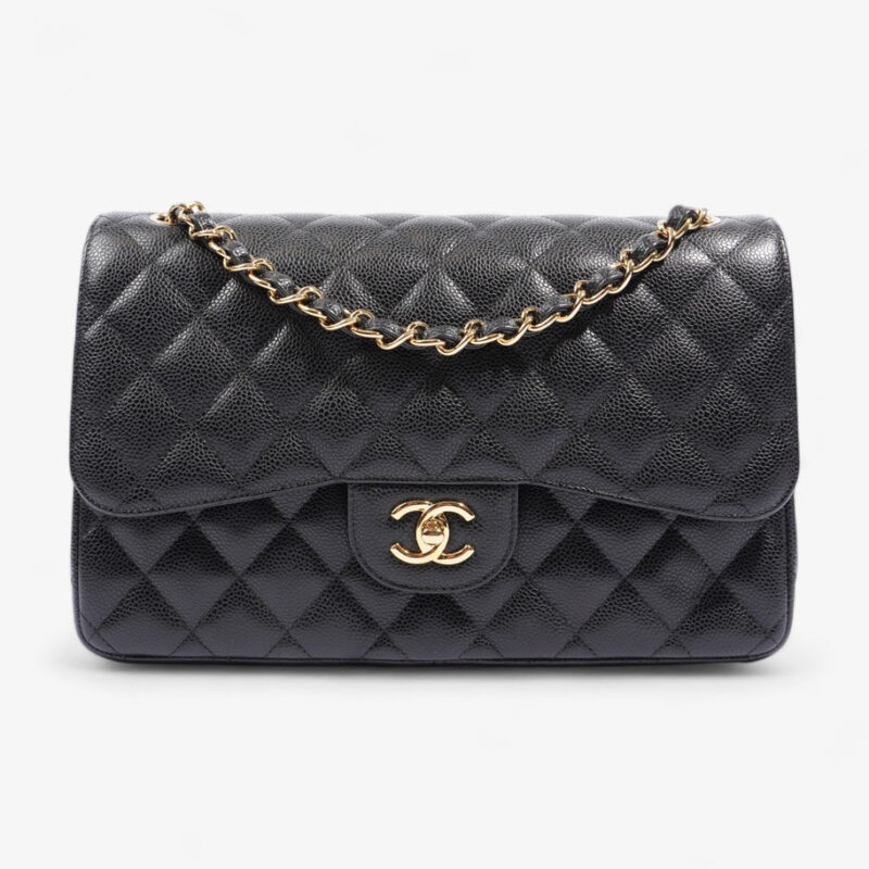 Classic Double Flap Black Caviar Leather Jumbo