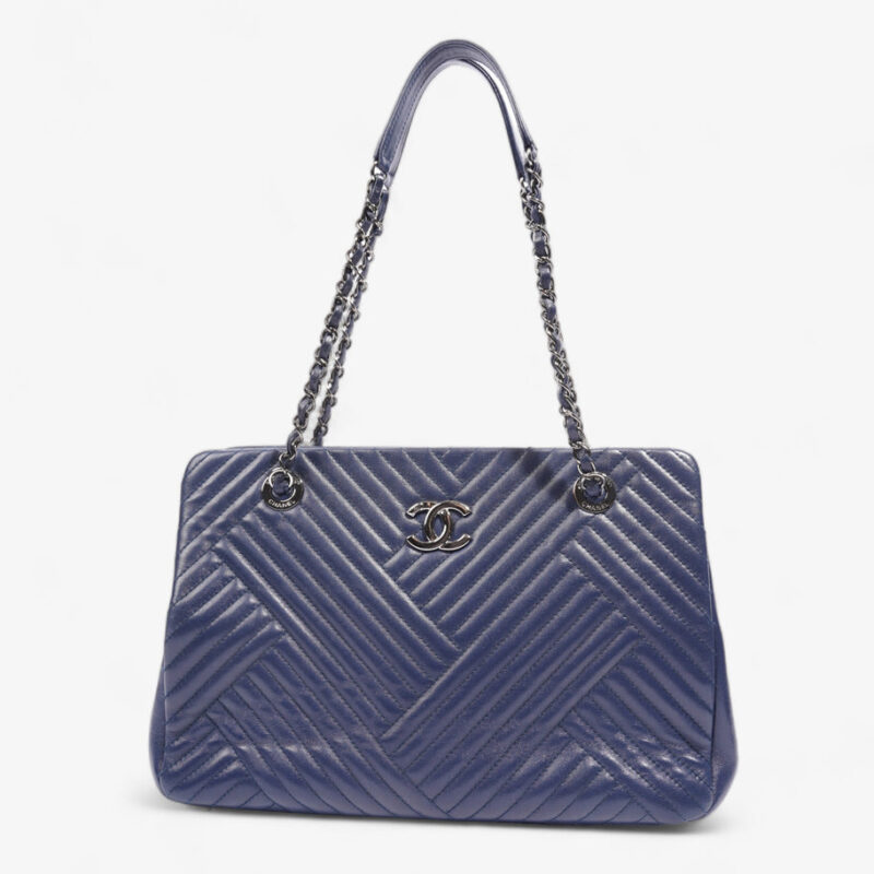 Chevron Tote Navy Lambskin Leather