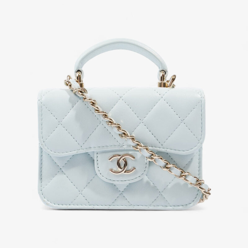 Micro Top Handle  Light Blue Lambskin Leather