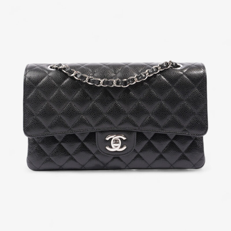 Classic Double Flap Black Caviar Leather Medium