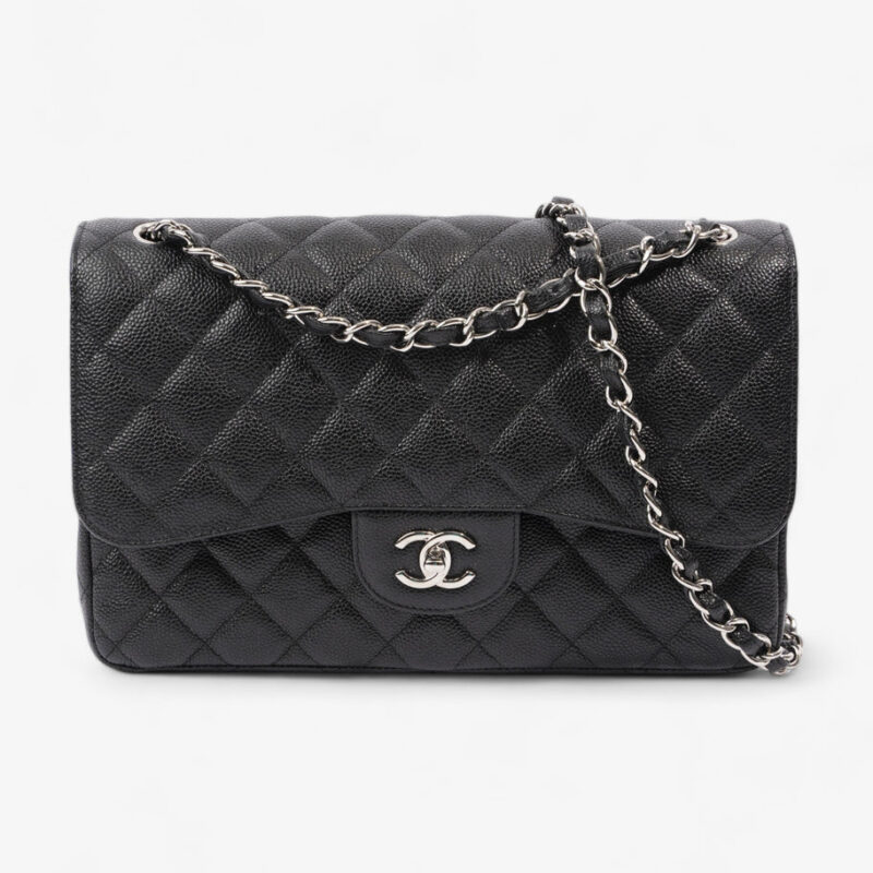 Classic Double Flap Black Caviar Leather Jumbo
