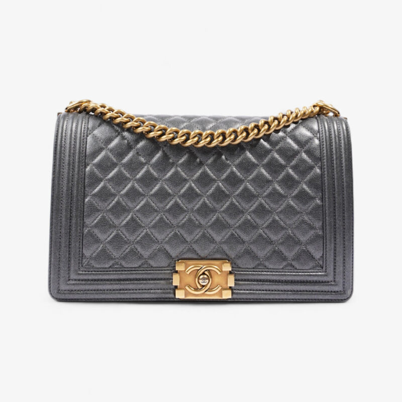 Large Boy Metallic Dark Grey Calfskin Leather