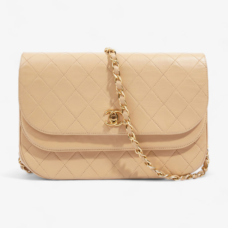 Double Flap Timeless Bag Beige Lambskin Leather