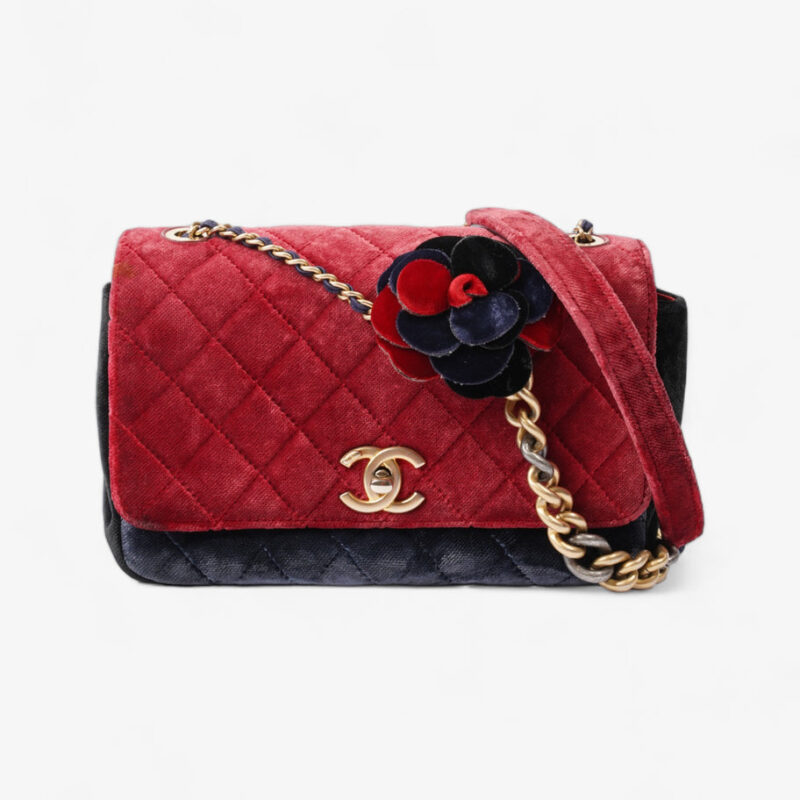 Camellia Flap Bag Red / Blue Velvet