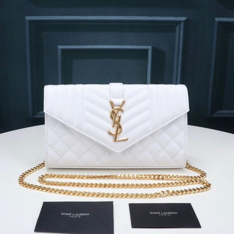 YSL ENVELOPE BAG GRAIN DE POUDRE MIX QUILTED WHITE