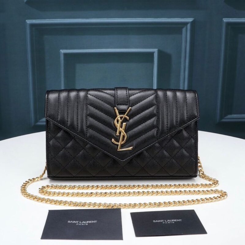YSL ENVELOPE BAG GRAIN DE POUDRE MIX QUILTED BLACK