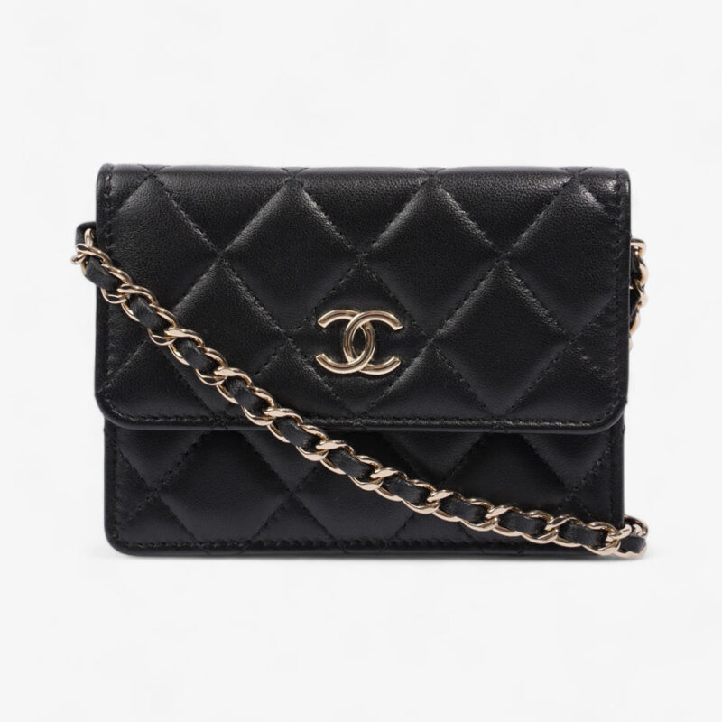 Classic Flap Wallet On Chain Black Lambskin Leather