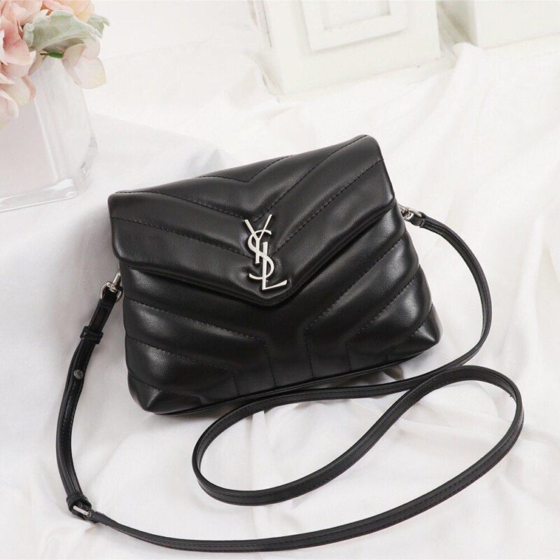 YSL BAG TOY LOULOU BLACK QUILTED LEATHER SHOULDER BAG