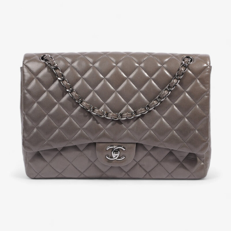 Jumbo Classic Single Flap Grey Lambskin Leather
