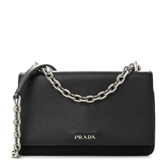 Saffiano Tessuto Nylon Chain Shoulder Bag Black