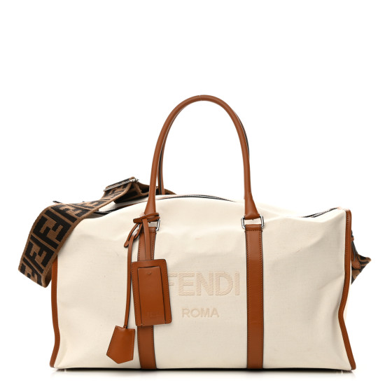 Canvas Logo Embroidered Duffle Bag Grezzo Cuoio