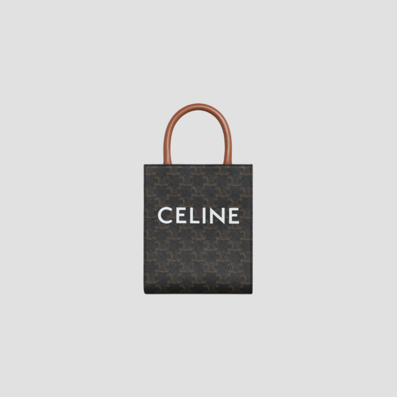 CELINE MINI VERTICAL CABAS IN TRIOMPHE CANVAS AND CALFSKIN WITH CELINE PRINT