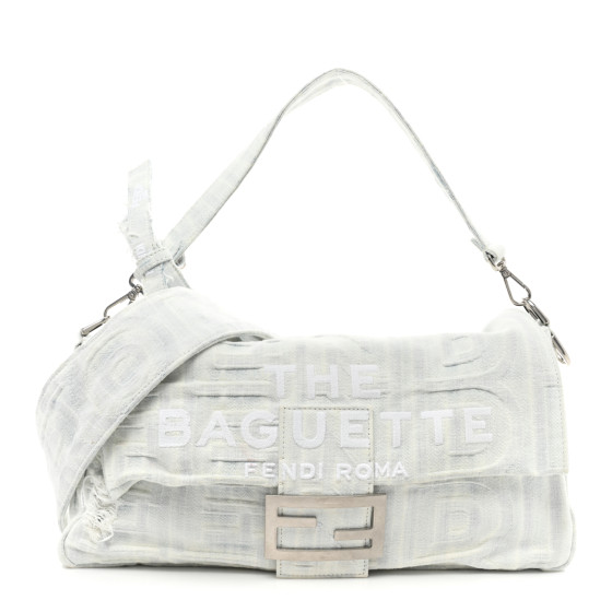 X MARC JACOBS Denim Logo Bleached Maxi Baguette Off White