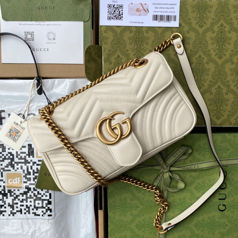 GG MARMONT MEDIUM METELASSE' WHITE SHOULDER BAG